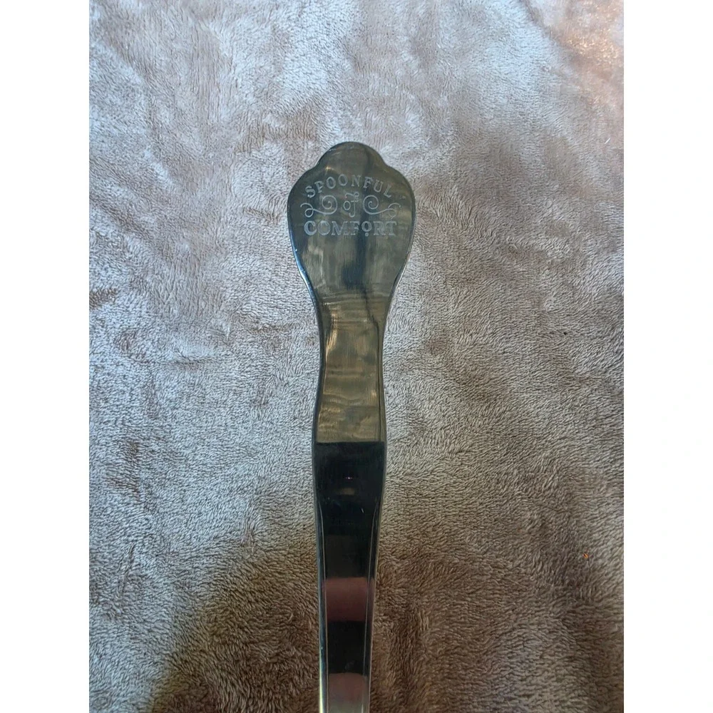 Spoonful of Comfort Stainless Steel Soup Ladle Embossed Floral Handle Silver